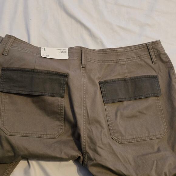 A.n.a Highest Rise vintage straight green cargo pants size 18 - Picture 4 of 9